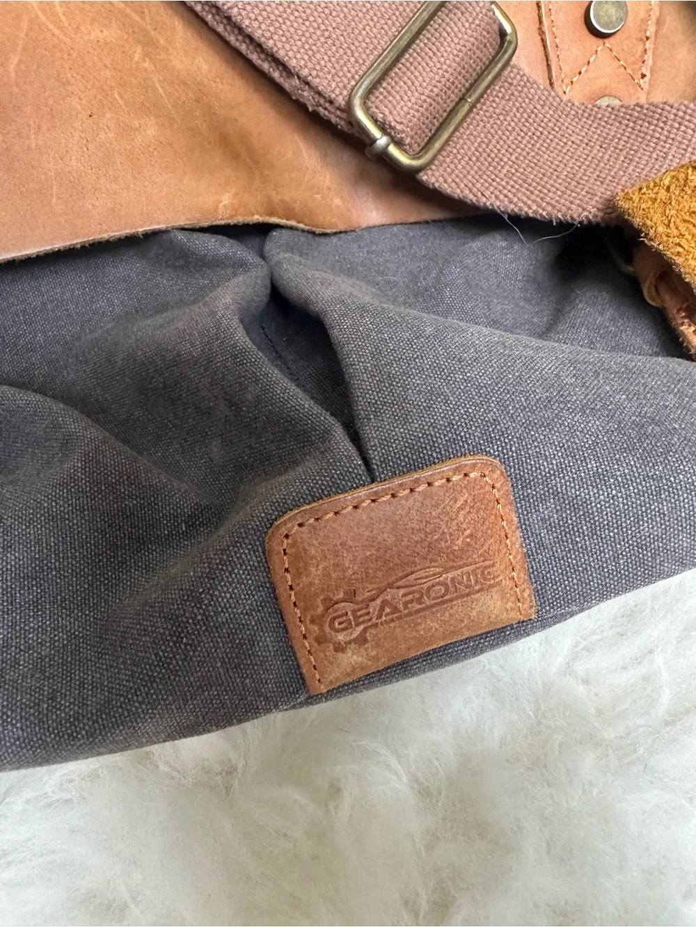 Vintage-Inspired Brown & Tan Canvas Messenger Bag with Leather Flap